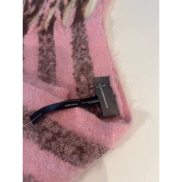 Anthropologie Pink & Brown Striped Fringe Scarf - Picture 3 of 8